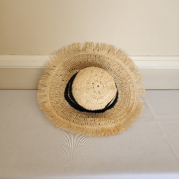 NWT Express Straw Sun Hat Tan/Black - Picture 2 of 7